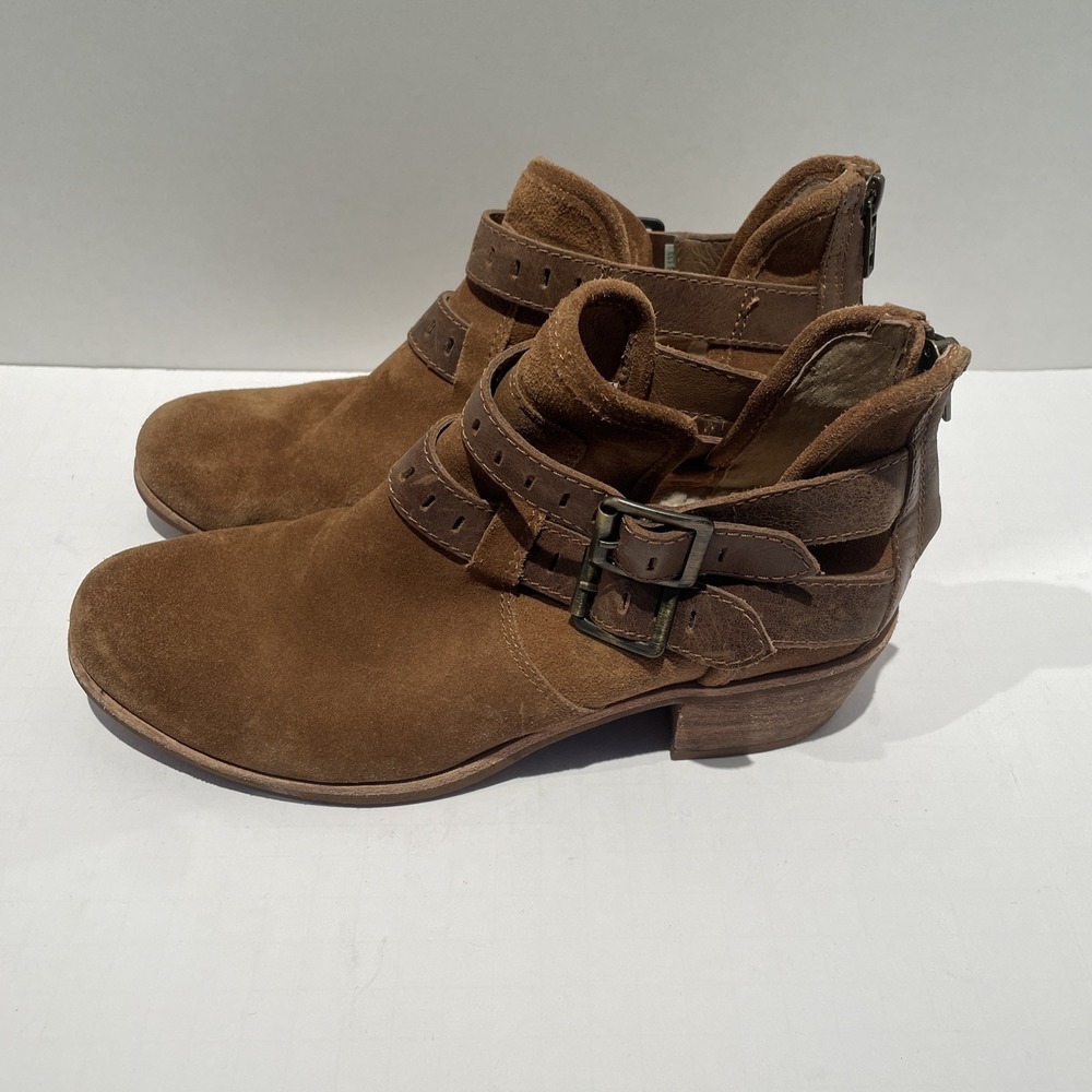 UGG Chestnut Suede Cutout Buckle Ankle Boots Brown Leather Straps Women 7 - Picture 2 of 8